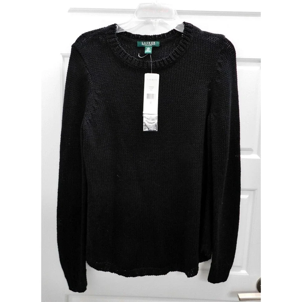 New Lauren Ralph Lauren Petite Black 100% Acrylic‎ Pullover Sweater sz PL